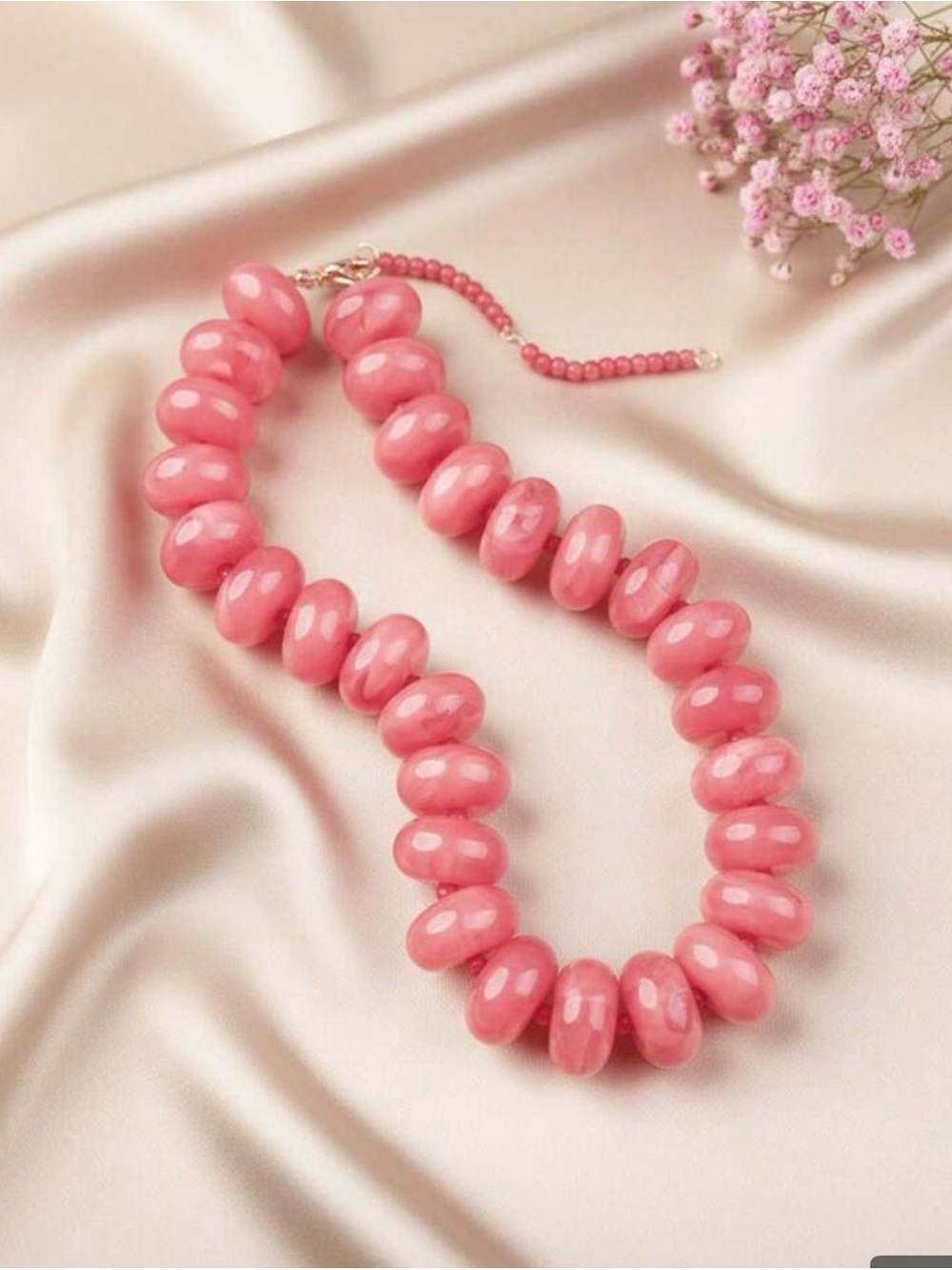 Bold Glossy Pink Beaded Statement Necklace - Ready for Summer